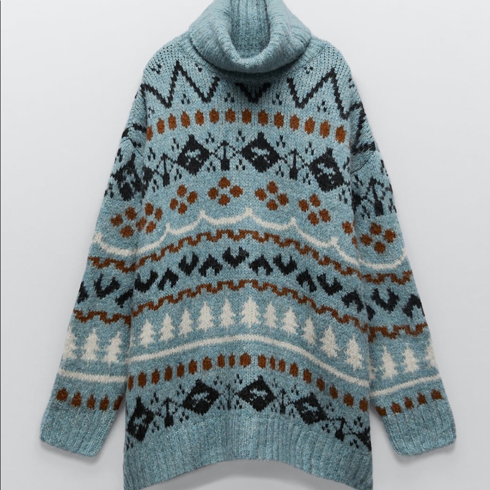 ZARA Oversized Knit Jacquard Sweater - Picture 8 of 9